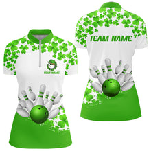 Load image into Gallery viewer, Green and White Shamrock pattern Bowling Shirts For Women Custom St Patrick Day Bowling Team Jerseys NQS9496