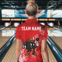 Load image into Gallery viewer, Custom Funny Cowboy Gunster Bowling Polo, 1/4 zip Shirts For Women, Bowling Team League Jerseys | Red NQS11625
