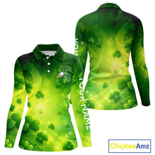 Load image into Gallery viewer, Green clover pattern St Patrick's Day Womens Golf Polo Shirts Custom Shamrock Golf outfit For Ladies NQS11628
