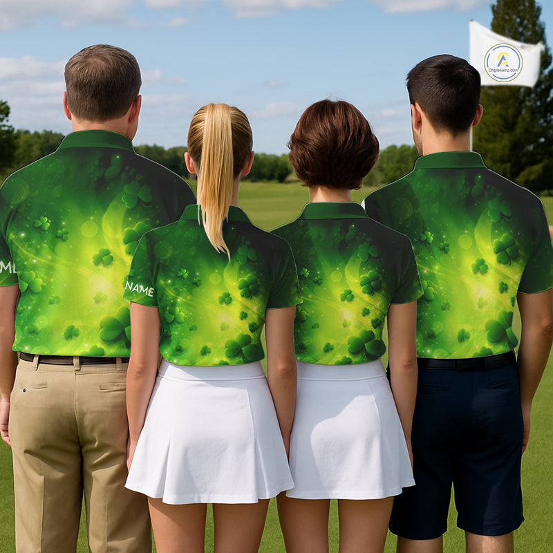 Green clover pattern St Patrick's Day Womens Golf Polo Shirts Custom Shamrock Golf outfit For Ladies NQS11628
