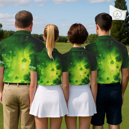Green clover pattern St Patrick's Day Womens Golf Polo Shirts Custom Shamrock Golf outfit For Ladies NQS11628