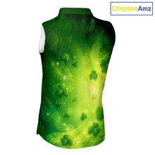 Load image into Gallery viewer, Green clover pattern St Patrick's Day Ladies Sleeveless Golf Polo Shirts Custom Shamrock Golf outfit NQS11628