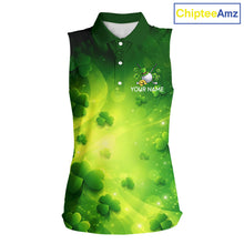Load image into Gallery viewer, Green clover pattern St Patrick's Day Ladies Sleeveless Golf Polo Shirts Custom Shamrock Golf outfit NQS11628