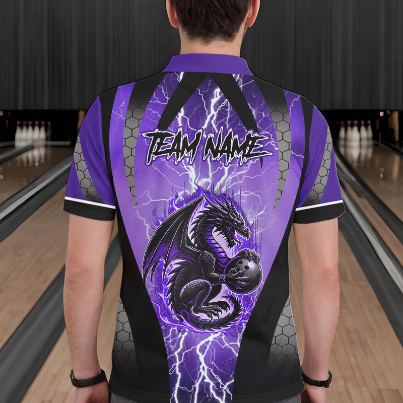 Black and Purple Thunder Lightning Dragon Bowling Team Shirts For Men Custom Bowling Uniform NQS9662