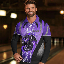 Load image into Gallery viewer, Black and Purple Thunder Lightning Dragon Bowling Team Shirts For Men Custom Bowling Uniform NQS9662