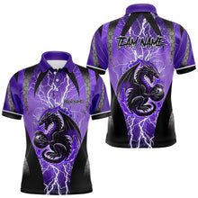 Load image into Gallery viewer, Black and Purple Thunder Lightning Dragon Bowling Team Shirts For Men Custom Bowling Uniform NQS9662