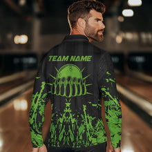 Load image into Gallery viewer, Black and Green Camo Bowling Team Shirts For Men Custom Bowling Uniform Polo, Quarter Zip Shirts NQS9665