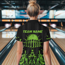 Load image into Gallery viewer, Black and Green Camo Bowling Team Shirts For Women Custom Bowling Uniform Polo, Quarter Zip Shirts NQS9665