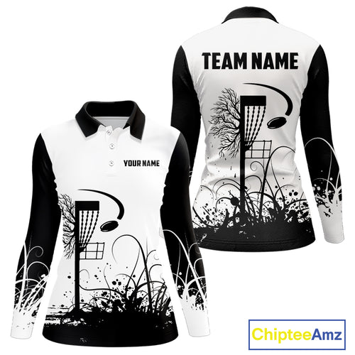 Black and White Disc Golf basket Disc golf polo shirts for women Custom team disc golf outfit NQS9946