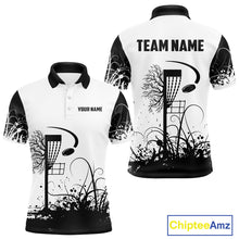 Load image into Gallery viewer, Black and White Disc Golf basket Disc golf polo shirts For men Custom team disc golf outfit NQS9946