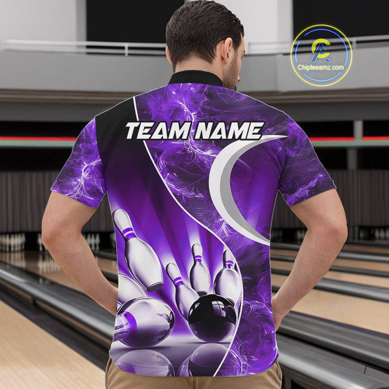 Purple Light pattern Bowling Polo, Quarter Zip shirts for men Custom Bowling Team League Jerseys NQS9948