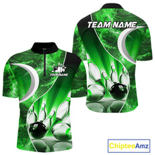 Load image into Gallery viewer, Green Light pattern Bowling Polo, Quarter Zip shirts for men Custom Bowling Team League Jerseys NQS9949