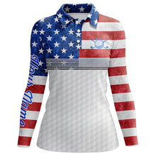 Load image into Gallery viewer, American flag white Womens golf polo shirts custom name patriotic golf shirts for women NQS5700