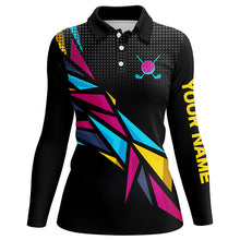 Load image into Gallery viewer, Colorful black pattern Womens golf polo shirts custom golf tops for ladies, golfing gifts NQS7798