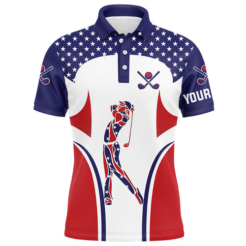 Red, White and Blue American flag Mens golf polo shirts custom patriotic mens golf tops NQS7801