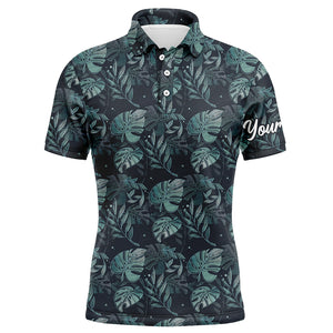 Mens golf polo shirts with monstera leaves tropical custom name golf shirt, golfing gifts NQS5921