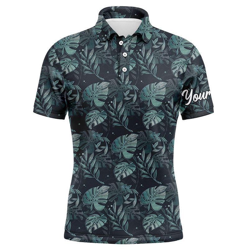 Mens golf polo shirts with monstera leaves tropical custom name golf shirt, golfing gifts NQS5921