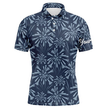 Load image into Gallery viewer, Mens golf polo shirts with navy floral pattern custom name golf shirts, golfing gifts NQS5922