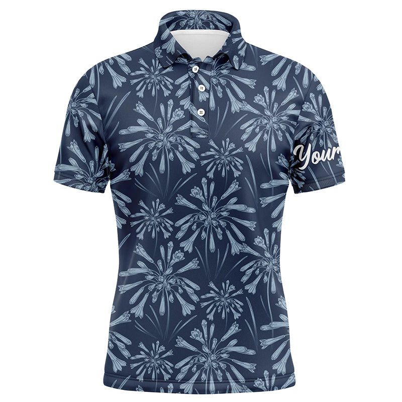 Mens golf polo shirts with navy floral pattern custom name golf shirts, golfing gifts NQS5922