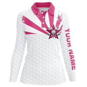 White and Pink Womens golf polo shirts custom Breast cancer awareness ladies golf tournament shirt NQS8220