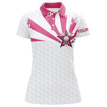 Load image into Gallery viewer, White and Pink Womens golf polo shirts custom Breast cancer awareness ladies golf tournament shirt NQS8220