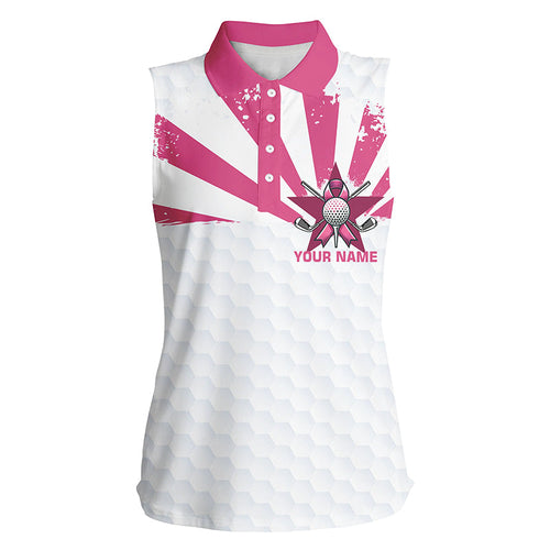 White and Pink Women sleeveless polo shirt custom Breast cancer awareness ladies golf tournament shirt NQS8220