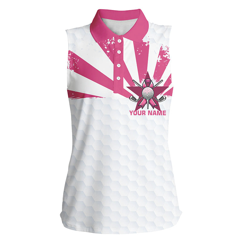 White and Pink Women sleeveless polo shirt custom Breast cancer awareness ladies golf tournament shirt NQS8220