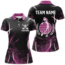 Load image into Gallery viewer, Black and Pink Smoke Pattern Women golf polo shirt custom ladies golf clothes, personalized golf gifts NQS8222