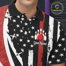 Load image into Gallery viewer, Red, White and Black American Flag Bowling Shirts for Men Custom Patriotic Team Bowling Jersey NQS10429