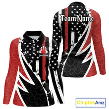 Load image into Gallery viewer, Red, White and Black American Flag Bowling Shirts for Women Custom Patriotic Team Bowling Jersey NQS10429