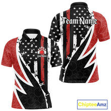 Load image into Gallery viewer, Red, White and Black American Flag Bowling Shirts for Men Custom Patriotic Team Bowling Jersey NQS10429