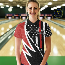 Load image into Gallery viewer, Red, White and Black American Flag Bowling Shirts for Women Custom Patriotic Team Bowling Jersey NQS10429