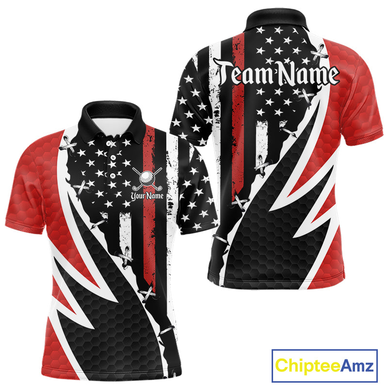 Red, White and Black American Flag Mens Golf polo shirts Custom Patriotic Team Golf attire for men NQS10430