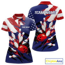 Load image into Gallery viewer, Red, White and Blue American flag Bowling Shirts for Women Custom Patriotic Bowling Team Outfit NQS10431