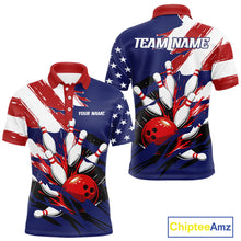 Load image into Gallery viewer, Red, White and Blue American flag Bowling Shirts for Men Custom Patriotic Bowling Team Outfit Uniform NQS10431