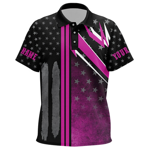 Black and Pink American Flag Kid golf polo shirts custom patriotic breast cancer Kid golf attire NQS8454