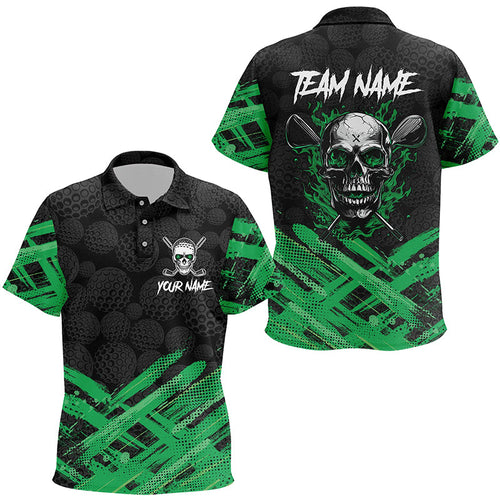 Black Camo Kid golf polo shirts custom Green Flame Skull golf attire for kid, gifts for the golfer NQS8456