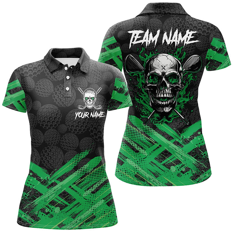 Black Camo Women golf polo shirt custom Green Flame Skull golf attire for ladies, gifts for the golfer NQS8456