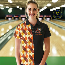 Load image into Gallery viewer, Funny Bowling Turkey Thanksgiving Women Bowling Shirt argyle pattern Custom Team Bowling Jersey NQS10848