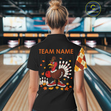 Load image into Gallery viewer, Funny Bowling Turkey Thanksgiving Women Bowling Shirt argyle pattern Custom Team Bowling Jersey NQS10848