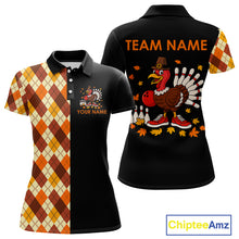 Load image into Gallery viewer, Funny Bowling Turkey Thanksgiving Women Bowling Shirt argyle pattern Custom Team Bowling Jersey NQS10848