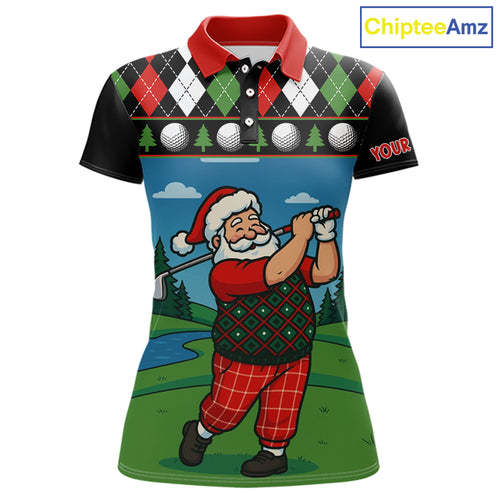 Funny Santa Golf argyle pattern Christmas Golf polo shirts for Women custom Christmas golf gifts NQS10856