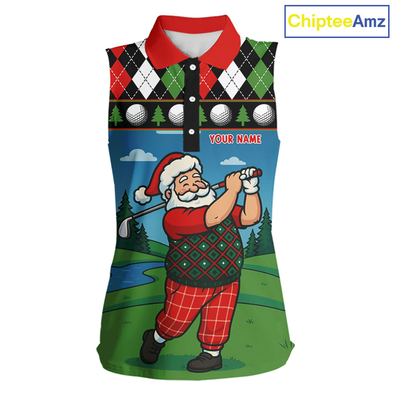 Funny Santa Golf argyle pattern Christmas Sleeveless Golf polo shirt custom Christmas golf gifts NQS10856
