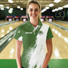 Load image into Gallery viewer, Custom Green and White Strike Bowling Shirts Women Polo, 1/4 Zip Bowling Team Jerseys Bowling League NQS11037