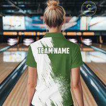 Load image into Gallery viewer, Custom Green and White Strike Bowling Shirts Women Polo, 1/4 Zip Bowling Team Jerseys Bowling League NQS11037