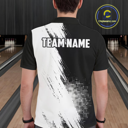 Custom Black and White Strike Bowling Shirts Men Polo, Quarter Zip Bowling Team Jersey Bowling League NQS11038