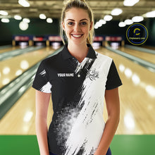 Load image into Gallery viewer, Custom Black and White Strike Bowling Shirts Women Polo, 1/4 Zip Bowling Team Jerseys Bowling League NQS11038