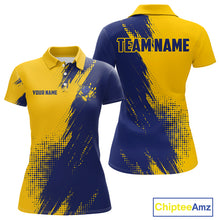 Load image into Gallery viewer, Custom Blue and Yellow Strike Bowling Shirts Women Polo, 1/4 Zip Bowling Team Jerseys Bowling League NQS11039