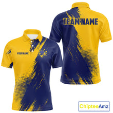 Load image into Gallery viewer, Custom Blue and Yellow Strike Bowling Shirts Men Polo, Quarter Zip Bowling Team Jersey Bowling League NQS11039