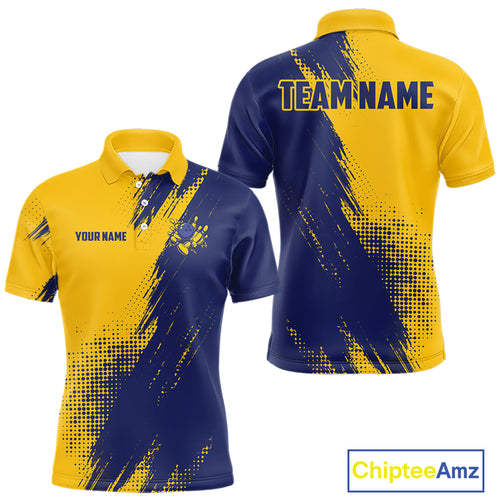 Custom Blue and Yellow Strike Bowling Shirts Men Polo, Quarter Zip Bowling Team Jersey Bowling League NQS11039